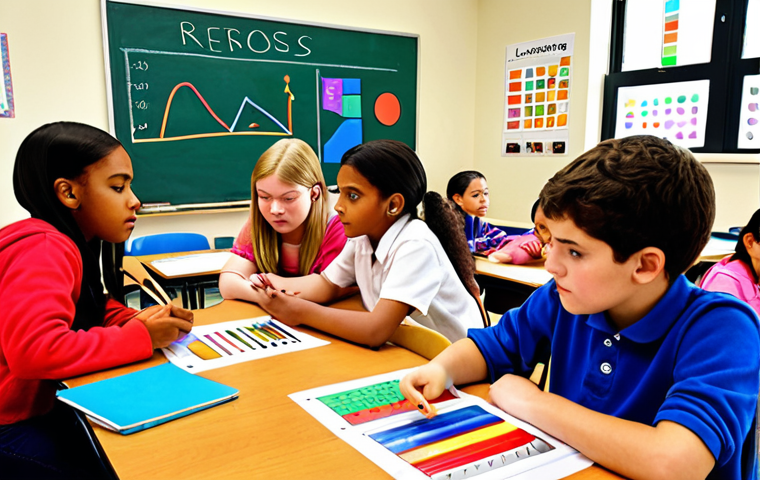 **Diverse Learning Environment:** A vibrant classroom scene showcasing students engaged in various learning activities. Some students are looking at colorful charts, others are listening to a lecture, and some are participating in a hands-on experiment. The setting should feel inclusive and representative of different learning styles.