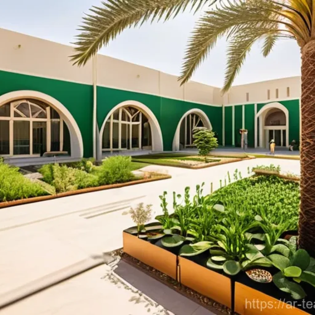 교육의 지속 가능성 사례 연구 - **Prompt:** A vibrant, futuristic green school campus in an Arabian city, bathed in warm, natural su...